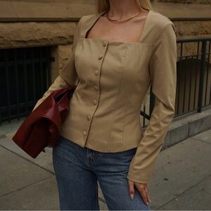 Chic Tan Button-Up Blazer